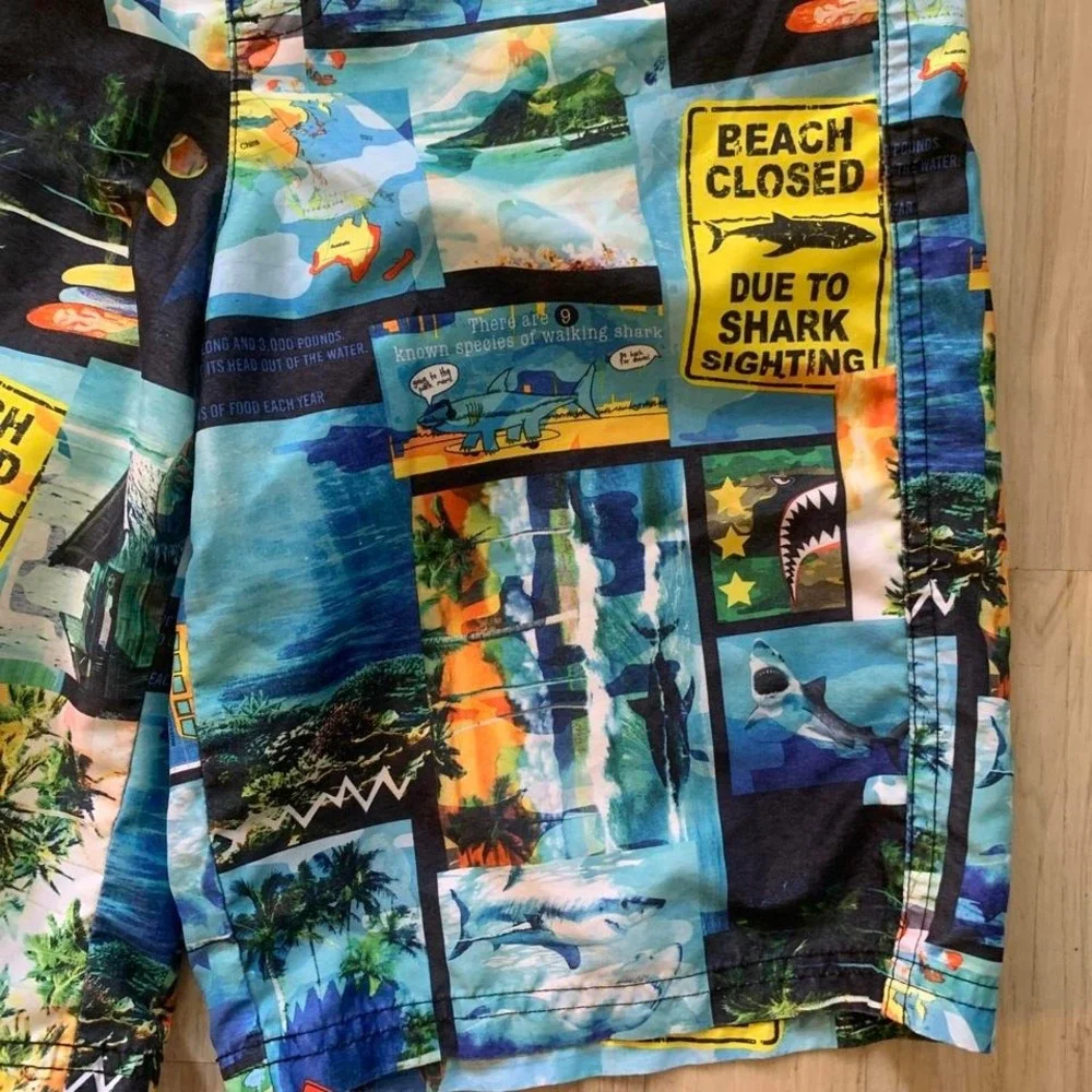 Multicoloured shark print‎ swim shorts